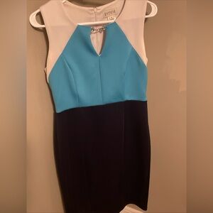 Elegant Blue and White Women's Pencil Dress by Enfocus Studio